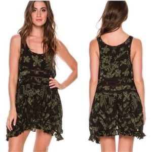Intimately Free People Trapeze Tunic Dress Black Green Lace, XS
